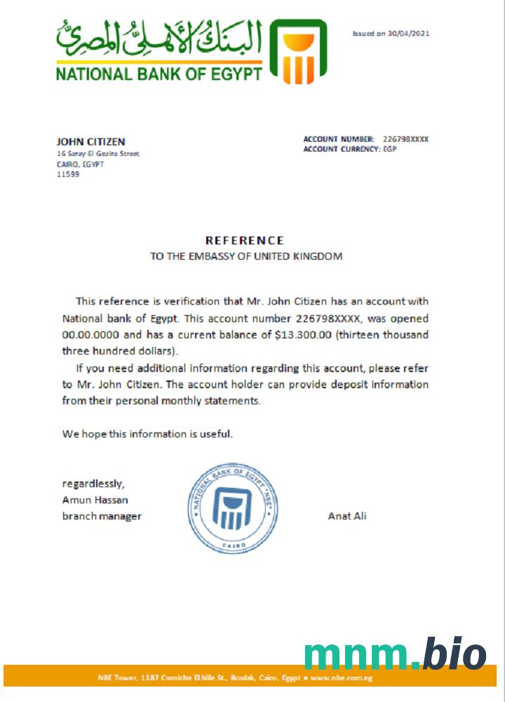 Egipski Narodowy Bank Egiptu przykład odniesienia w formatach Word i PDF